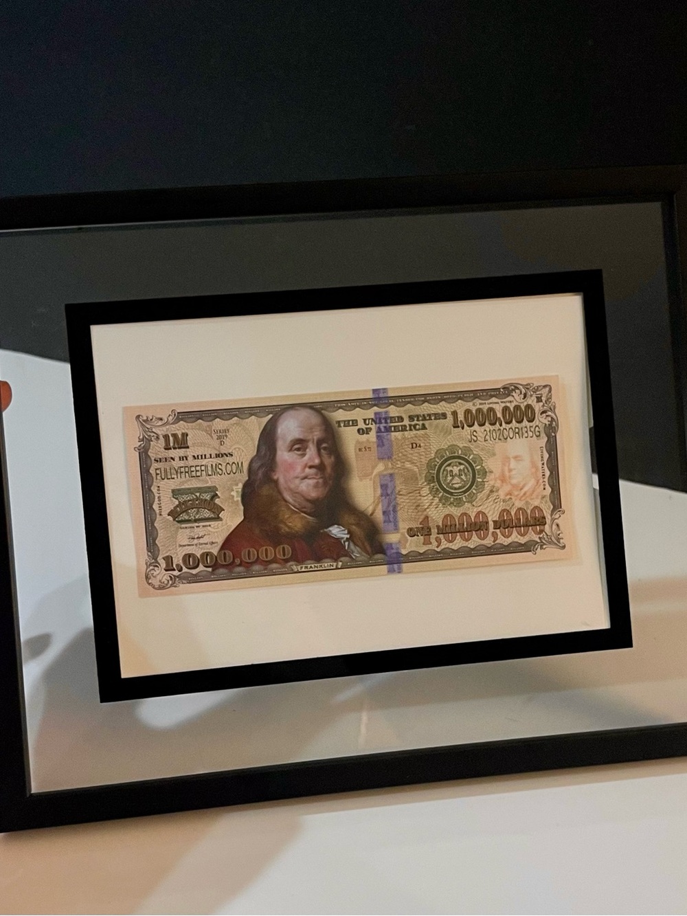 Framed Novelty Million Dollar Bill Wall Art - Black Frame, white Mat